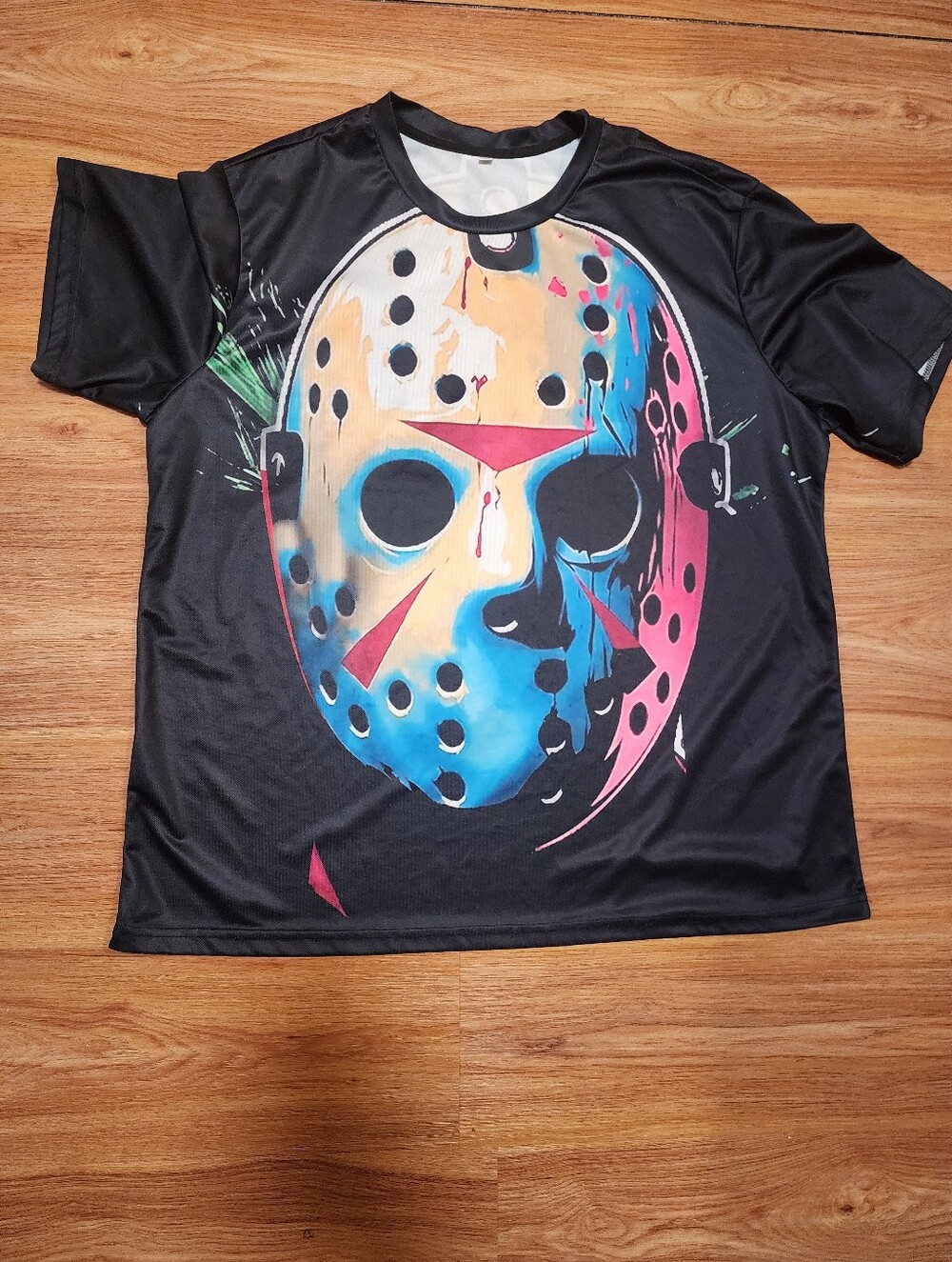 Men's Black Graphic  Mask Tee with Multicolor Print